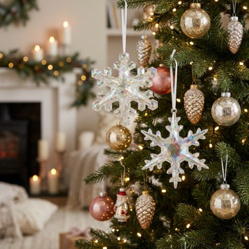 Flocons de neige décoratifs, décoration hivernale, irisés, Ø 14–15 cm, lot de 2 | Floristik24.be