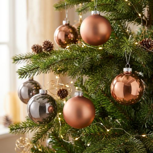 Boules de Noël en verre abricot argenté Ø7,5cm 12 pcs | Floristik24.be