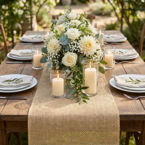 Chemin de table naturel en jute, tissu décoratif 29×450cm - Chemin de table élégant pour votre décoration festive | Floristik24.be