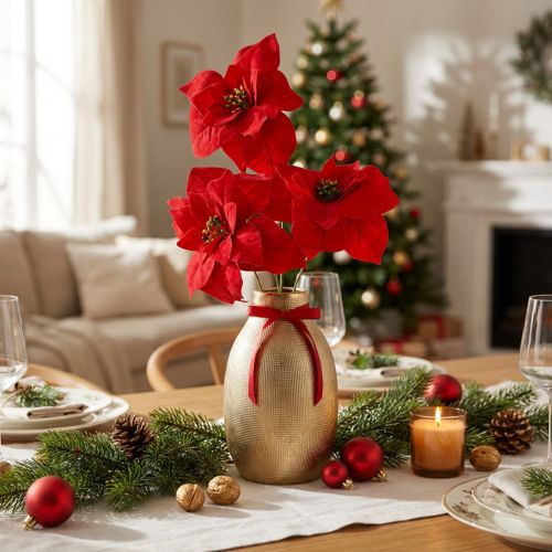 Article Magnifique étoile de Noël - Poinsettia en rouge - 46 cm 6pcs 2 bouquet