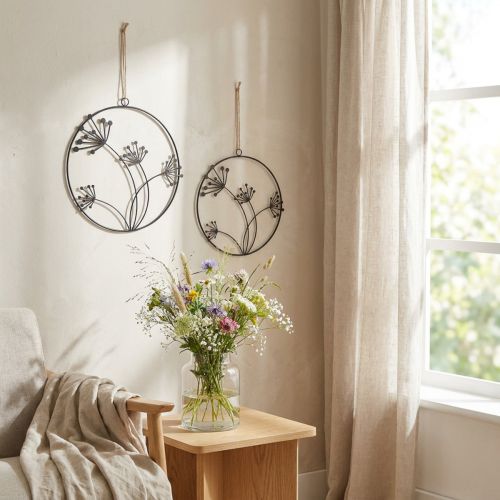 Anneau décoratif en métal noir, à suspendre, motif fleurs, Ø 23 cm, lot de 2, décoration murale estivale | Floristik24.be