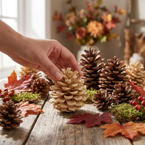 Pommes de pin Pinus Pinea crème mélangée 5-18cm 25 pcs | Floristik24.be