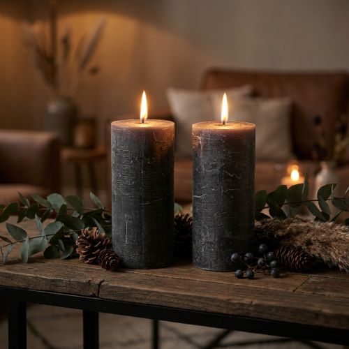Bougies de couleur unie bougies pilier anthracite 85×150mm 2pcs | Floristik24.be