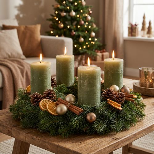 Bougies piliers vert olive uni, 85 x 120 mm, lot de 2, pour couronnes de l'Avent et décorations de table | Floristik24.be
