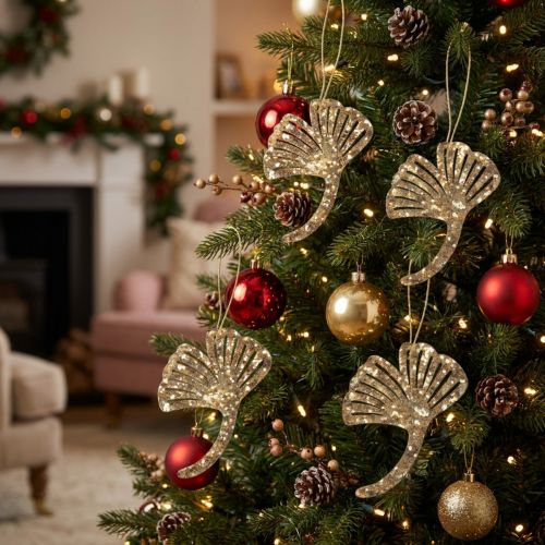 Suspensions en bois Ginkgo doré brillant – Lot de 12 | Floristik24.be
