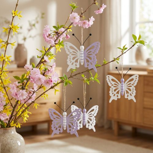 Article Cintre décoratif papillons bois violet/blanc 12×11cm 4 pcs