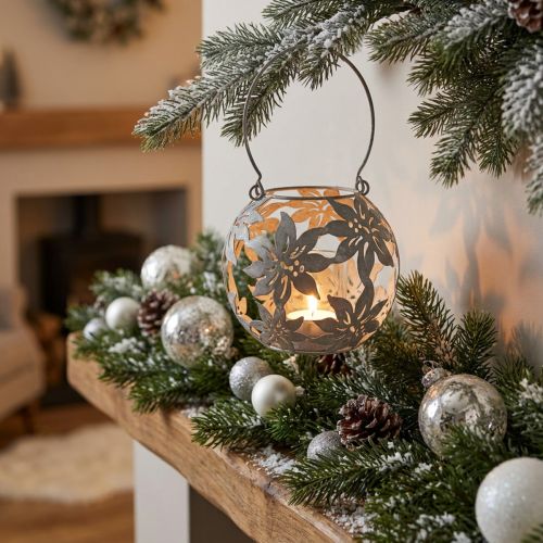 Lanterne décorative suspendue Windlight en métal gris Ø14cm H13cm | Floristik24.be