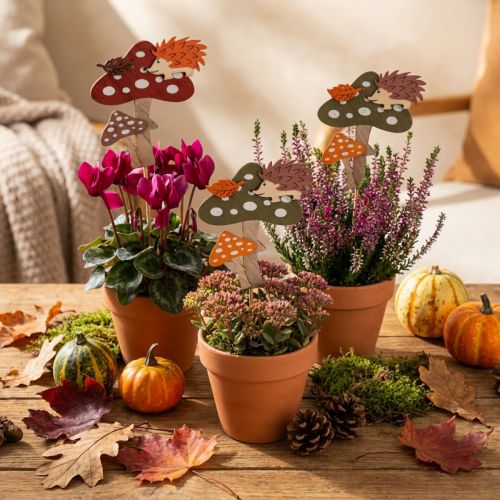Bâton de fleur Amanite tue-mouches Décoration Hérisson Décoration d'automne 8cm 12 pièces | Floristik24.be