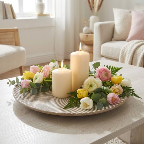 Assiette déco ronde blanc marron cannelures décoration de table Ø35cm H3cm | Floristik24.be
