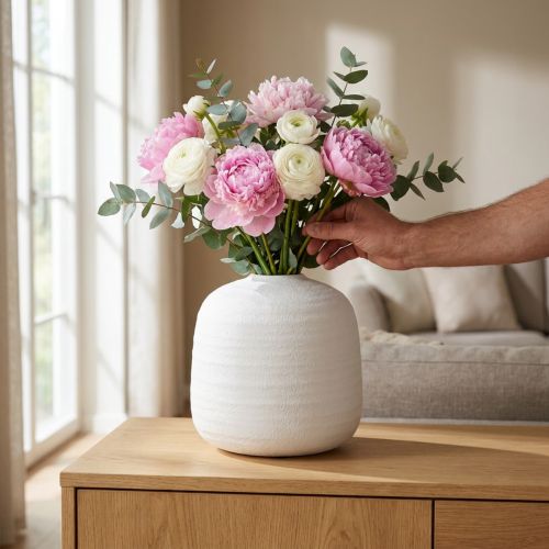 Vase à fleurs, vase en céramique, vase décoratif blanc Ø22cm H22,5cm | Floristik24.be