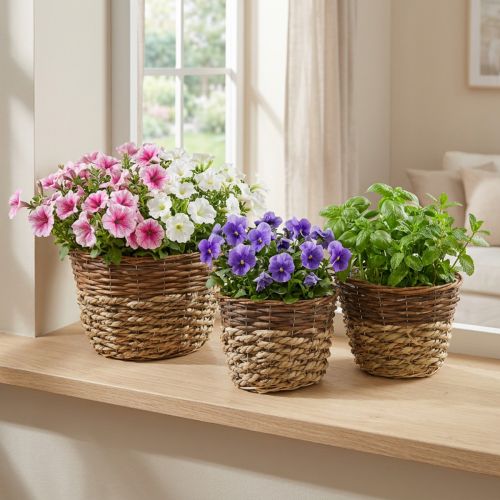 Panier naturel à planter, corbeille déco, coupelles à plantes naturel L21/19/16cm H21/19/16cm lot de 3 | Floristik24.be