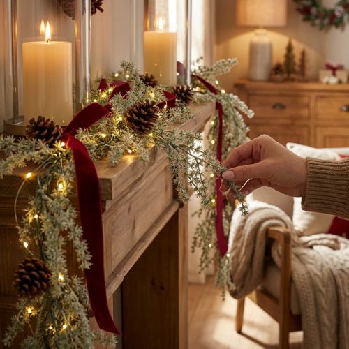 Guirlande artificielle décoration mélèze givré blanc gris 170cm | Floristik24.be