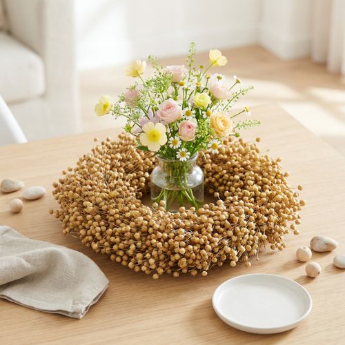 Couronne décorative bohème, couronne décorative en lin, couronne naturelle, séchée, Ø28cm | Floristik24.be