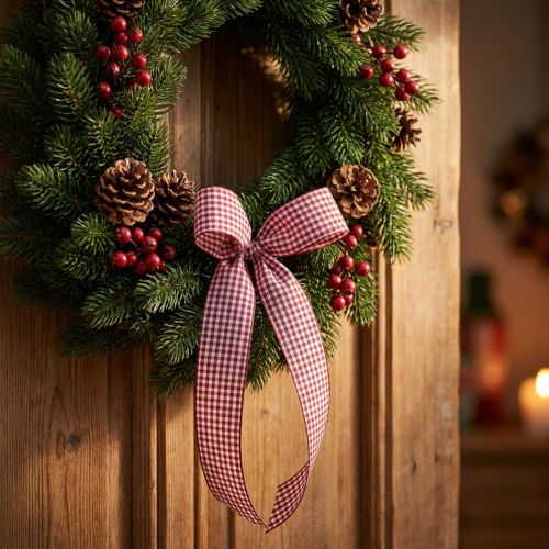 Ruban cadeau Carreaux Bordeaux 15mm 20m | Floristik24.be