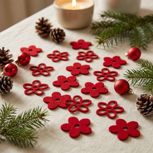 Décoration à disperser fleur en feutre rouge assorti en mélange Ø4cm 72 pcs | Floristik24.be