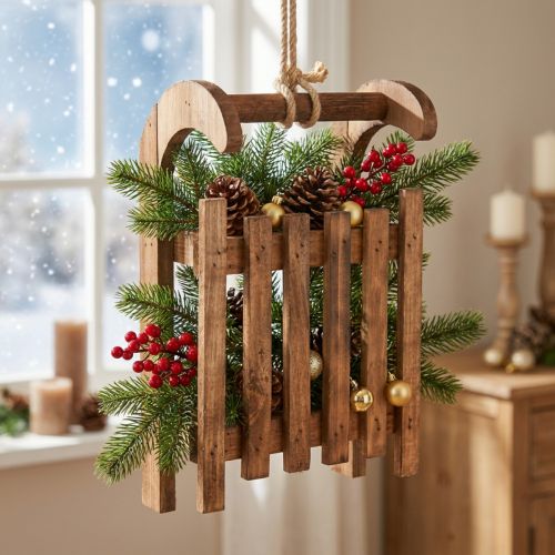 Traîneau décoratif marron décoration d'hiver en bois 30x18x12cm | Floristik24.be