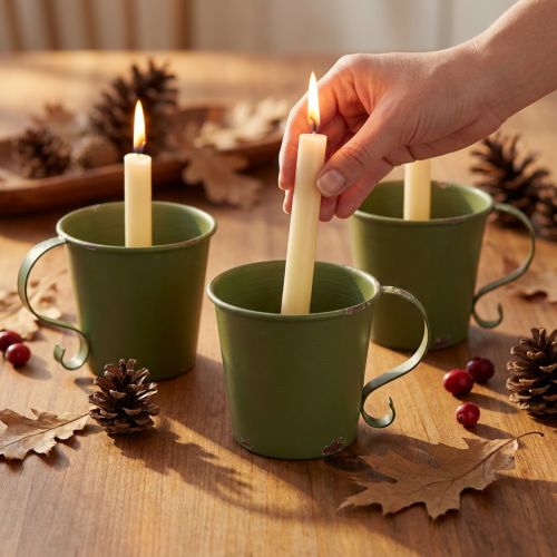 Bougeoir bâton coupe vintage décoration métal vert Ø9,5cm H8cm 3pcs | Floristik24.be