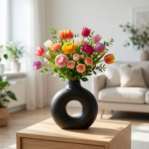 Vase Moderne Céramique Noir Ovale Moderne 21×7×20cm | Floristik24.be