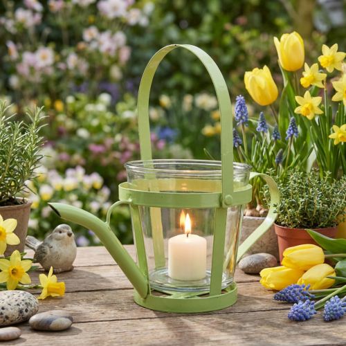 Lanterne verre arrosoir décoratif métal vert Ø14cm H13cm | Floristik24.be