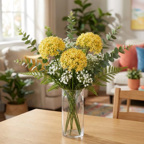 Oignon ornemental Allium sauvage artificiel Jaune 70cm 3 pcs | Floristik24.be