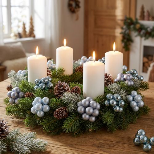 Article Mini boules de Noël en verre, baies miroir, tons bleus, 25 mm, 140 pièces