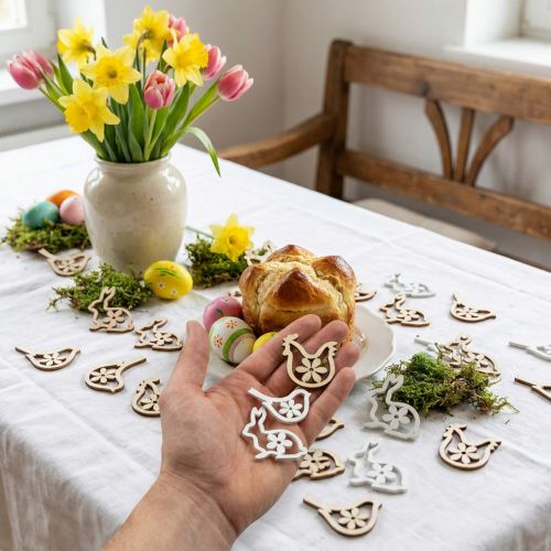 Décoration à disperser lapins, poules et oiseaux Décoration de Pâques en bois à disperser 72 pcs | Floristik24.be
