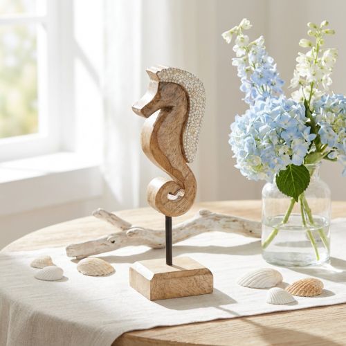 Décoration en bois de manguier hippocampe avec perles décoration de table maritime 20cm | Floristik24.be