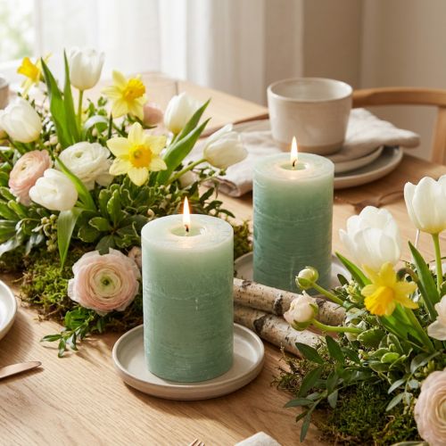 Bougies colorées unies vert clair 85x120mm 2pcs | Floristik24.be