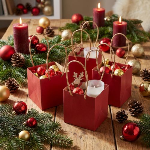 Article Sacs en papier rouge avec poignée sacs cadeaux 10,5×10,5cm 8 pièces