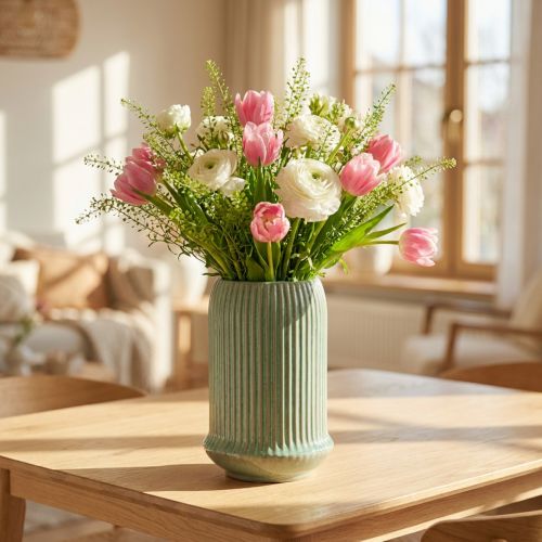 Vase en céramique à rainures Vase en céramique vert clair Ø13cm H20cm | Floristik24.be