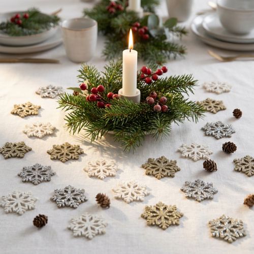 Mélange de paillettes de bois de flocons de neige Ø2cm 144p | Floristik24.be