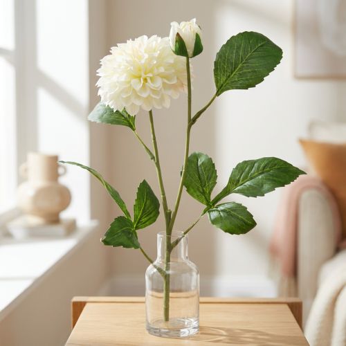 Dahlia fleurs artificielles vert crème 2 fleurs 60cm | Floristik24.be