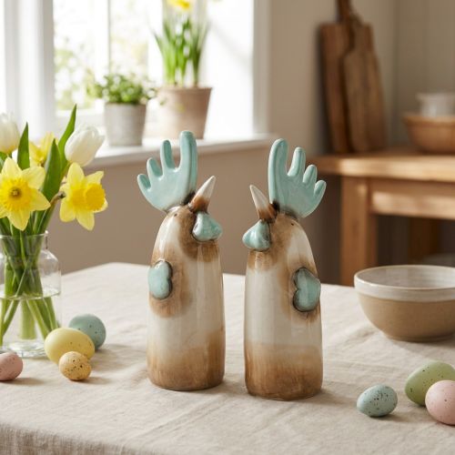 Décoration de cuisine en céramique coq poulet bleu clair marron H23cm 2 pièces | Floristik24.be
