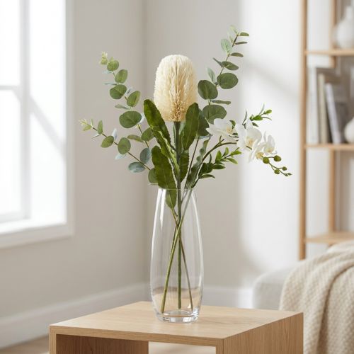 Fleur Artificielle Banksia Blanc Crème Artificielle Exotiques 64cm | Floristik24.be
