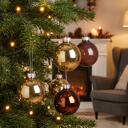 Boules de Noël boules de verre mélangées marron doré Ø7,5cm 12 pcs | Floristik24.be