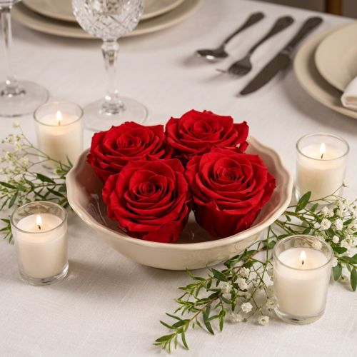 Véritables têtes de roses Infinity Roses Rouge Premium Ø8,5 cm 4 pcs | Floristik24.be