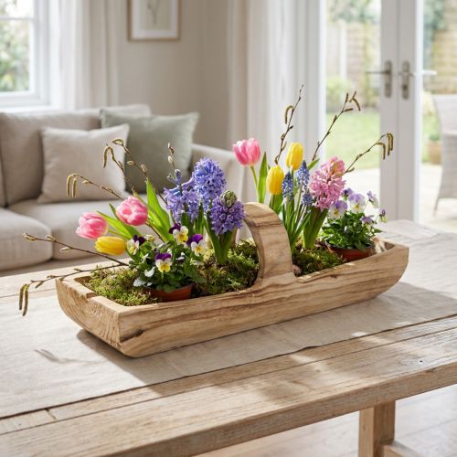 Panier en bois avec anse, bois de paulownia, 56 × 16 cm H 16 cm | Floristik24.be