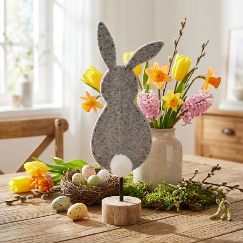 Décoration de table sur pied décoration lapin de Pâques feutre gris 50cm | Floristik24.be