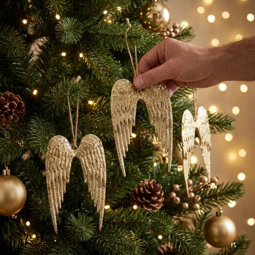 Set de 4 décorations suspendues ailes d'ange dorées en métal 14,5×9 cm | Floristik24.be