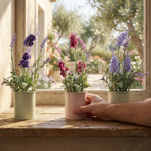 Article Lavande en Pot Artificielle Violet Rose Violet Clair H26cm 3pcs