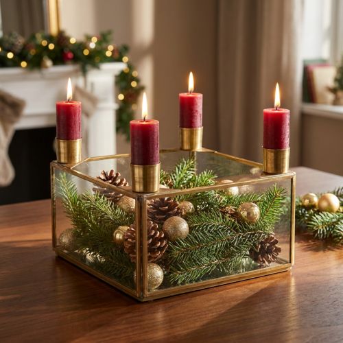 Bougeoir miroir de l'Avent à remplir or 15×15×10,5cm | Floristik24.be