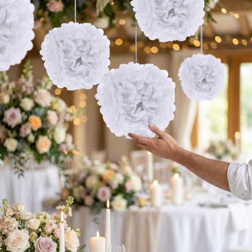 Pom-pom de papier Blanc Ø30cm 5pcs | Floristik24.be