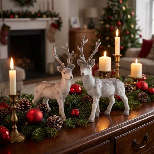 Déco cerf floqué/neigé 27,5cm 2 pcs | Floristik24.be