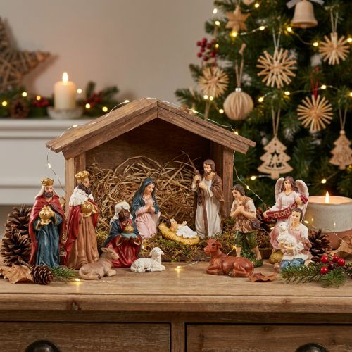 Crèche de Noël 11 figurines colorées peintes à la main 3,5-9,5 cm | Floristik24.be