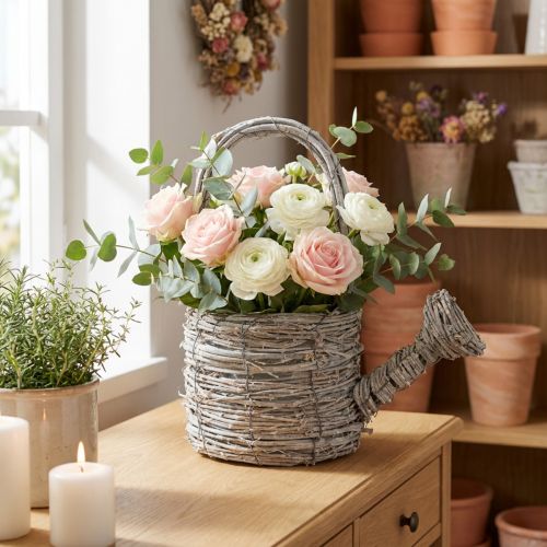 Arrosoir décoratif au design tressé raffiné, idéal pour une décoration intérieure élégante, 26 cm | Floristik24.be
