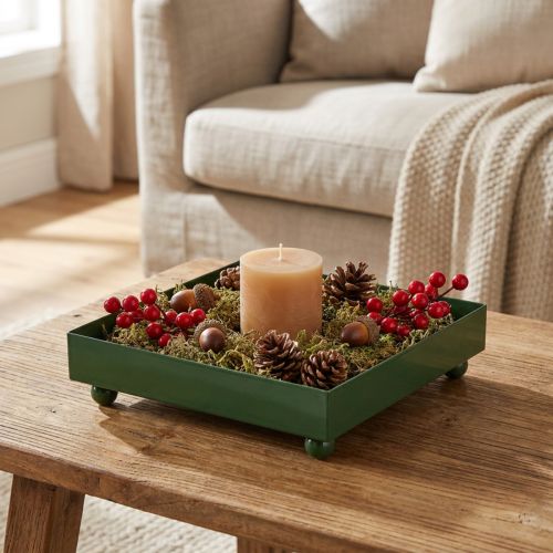 Plateau décoratif carré en métal vert 15×15cm 2pcs | Floristik24.be