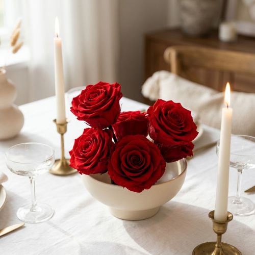Roses stabilisées moyennes Ø4-4,5cm rouge 8 pcs | Floristik24.be
