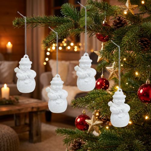 Bonhomme de neige blanc avec mica comme support 4,5cm 12pcs | Floristik24.be