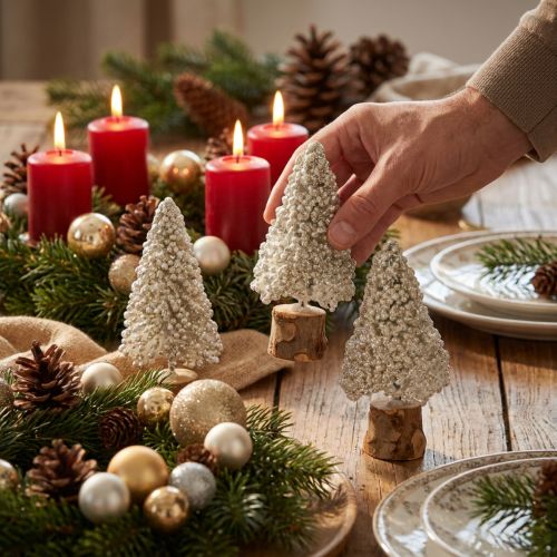 Mini décoration de table sapin de Noël champagne blanc H8cm 12 pcs | Floristik24.be