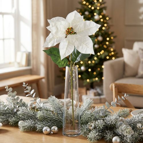 Poinsettia, fleur artificielle blanche 67cm | Floristik24.be